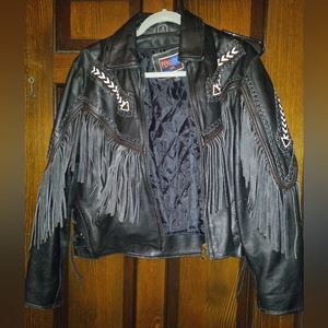 Vintage Leather fringed ladies jacket with zip in liner, beadwork